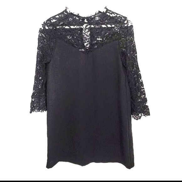 Zara Black Lace High Neck Dress Size XS - Picture 1 of 4